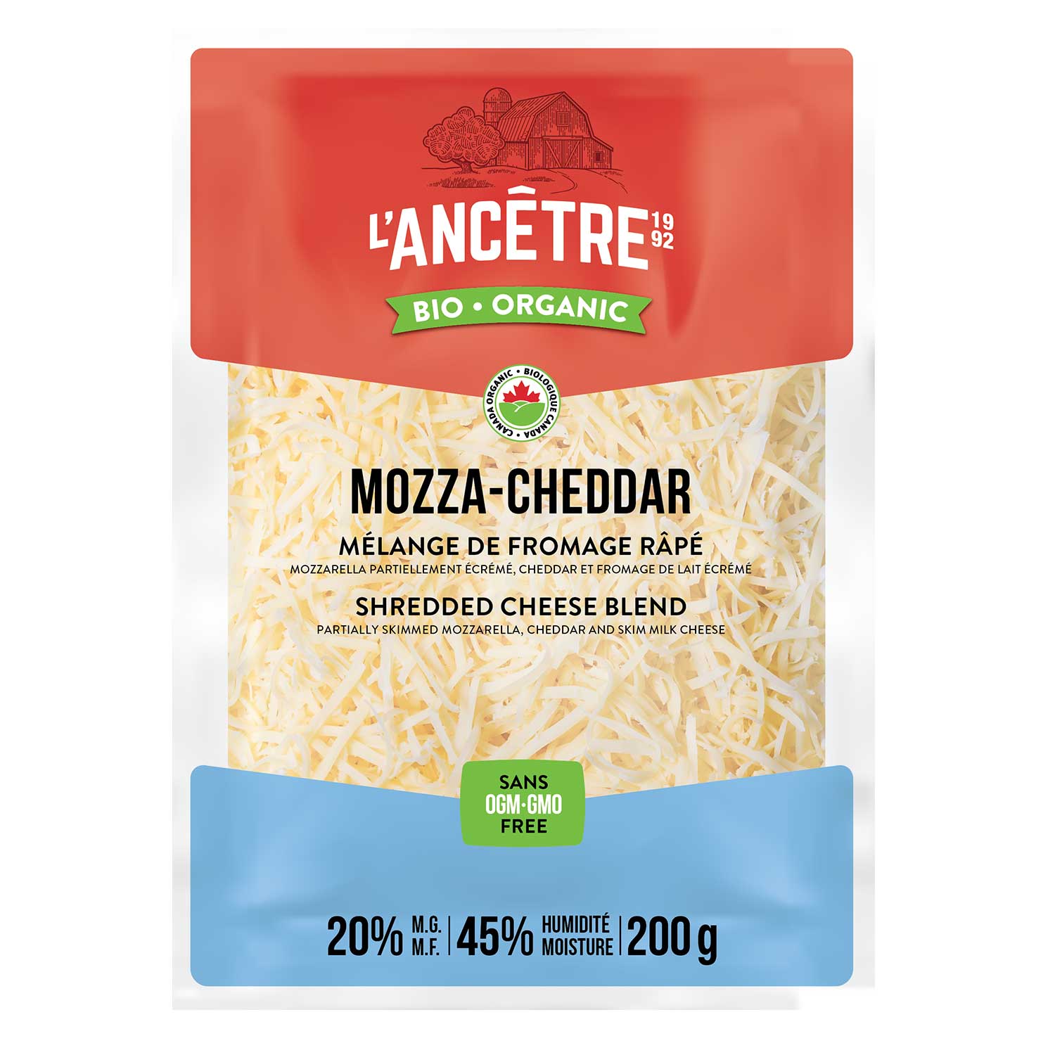 Mélange mozza-cheddar râpé bio l'Ancêtre 8x200g