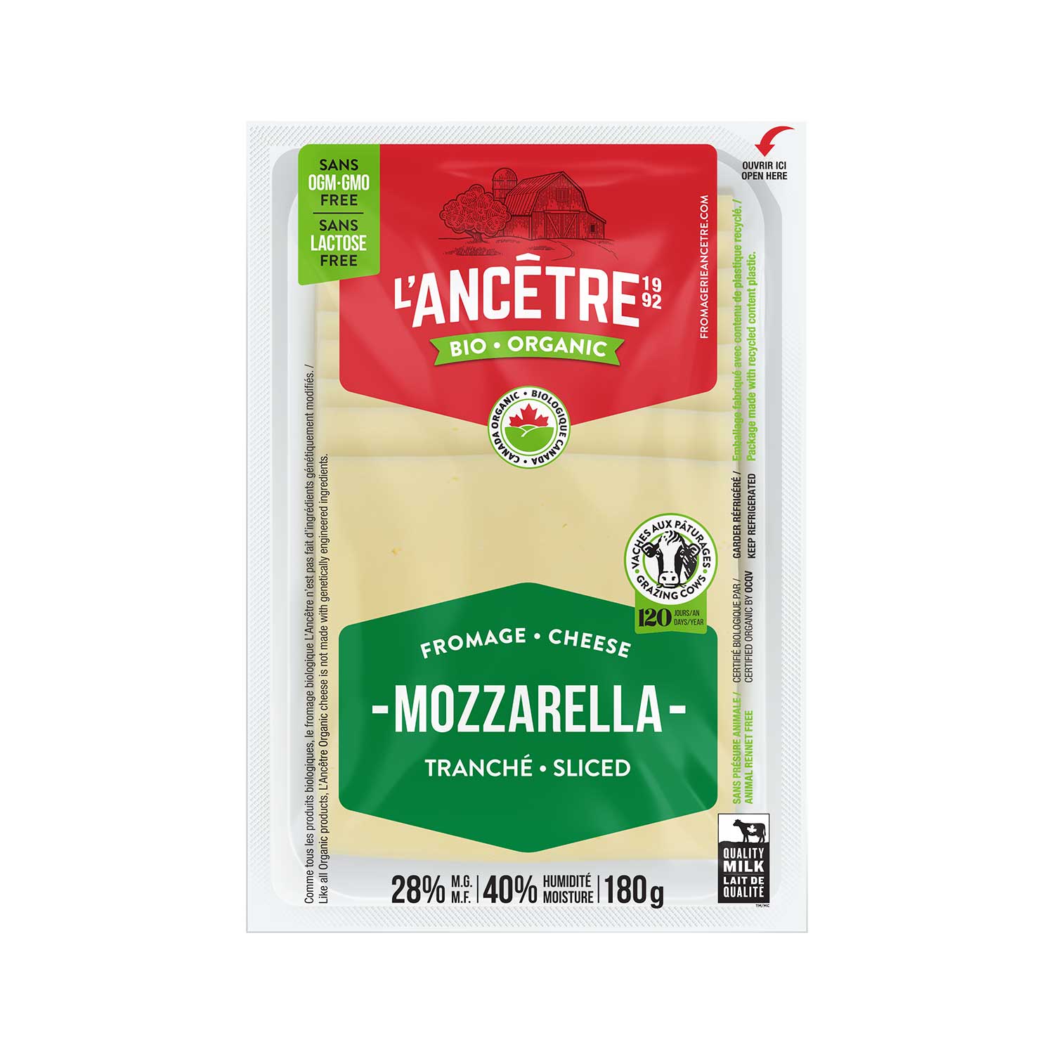 Mozzarella 28% tranché bio l'Ancêtre 8x180g