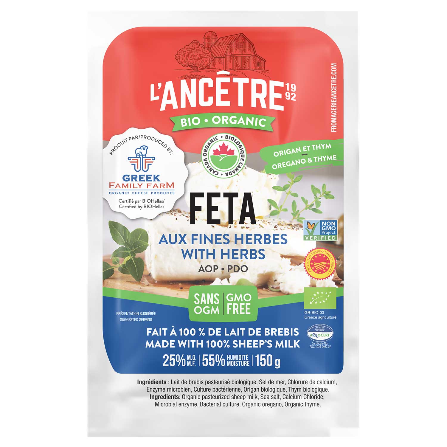 Feta aux fines herbes bio l'Ancêtre 8x150g