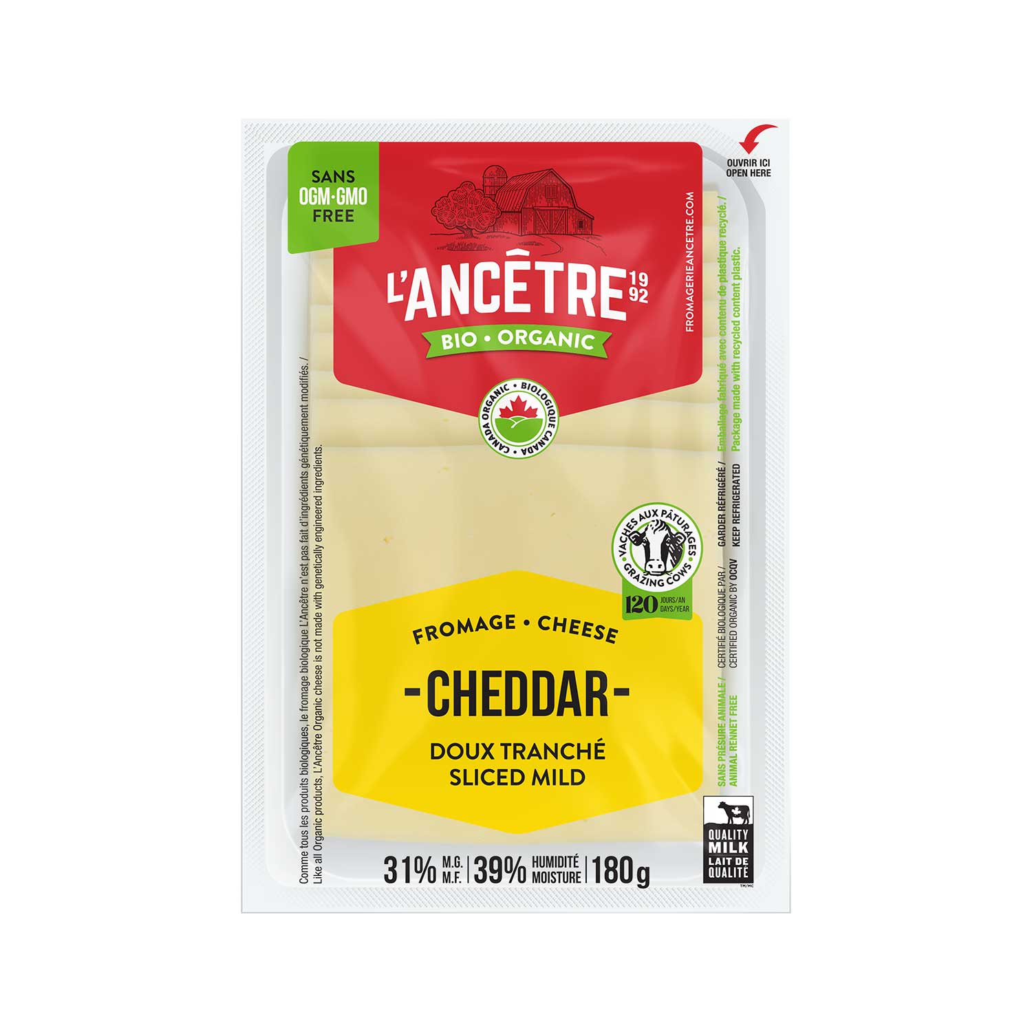 Cheddar doux bio tranché l'Ancêtre 8x180g