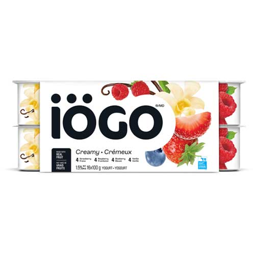 Yogourt Iögo crémeux fraise/framboise/bleuet/vanille 16x100g